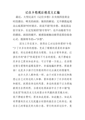 《记住乡愁 第一季》经典观后感1000字