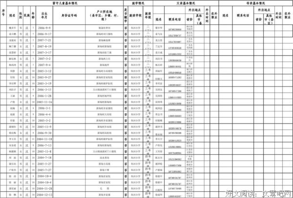 留垌村留守儿童基本情况调查