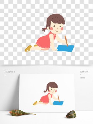在地上作画的小女孩